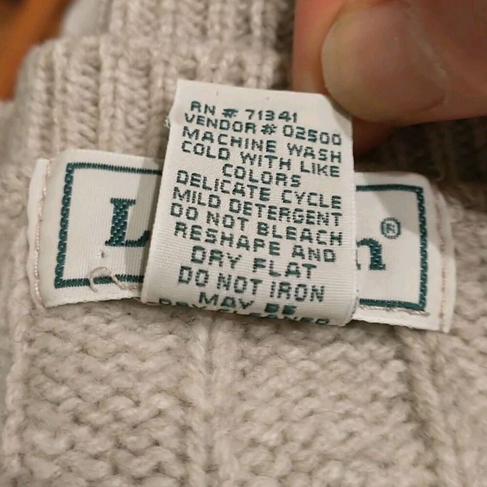 Vtg LL Bean Sweater Mens XL Beige Greyge LambsWool Crewneck Cable Knit Scotland - Picture 7 of 7